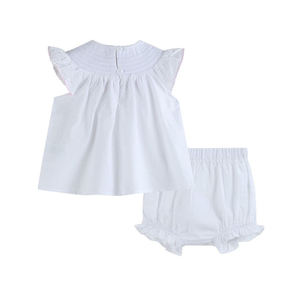 White Baby Sister Smocked Dress and Bloomer Set - Lil Cactus
