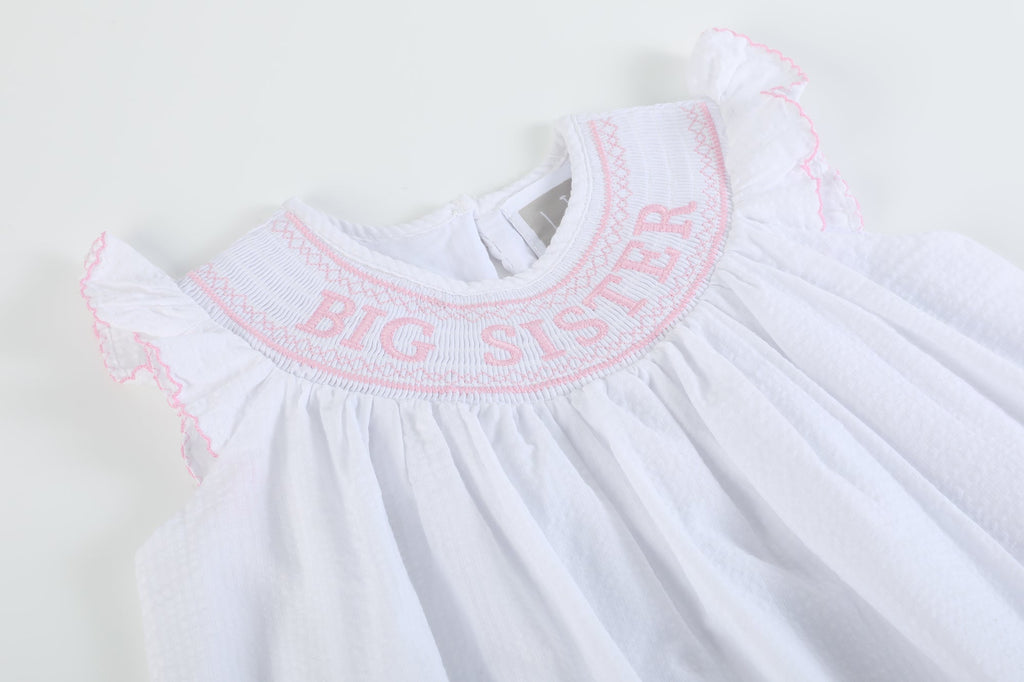 White Big Sister Smocked Bishop Dress - Lil Cactus