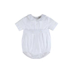 White Collared Button Romper with Bonnet - Lil Cactus