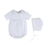 White Collared Button Romper with Bonnet - Lil Cactus