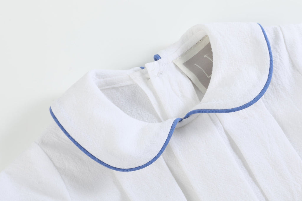 White Collared Top and Blue Button Shorts - Lil Cactus