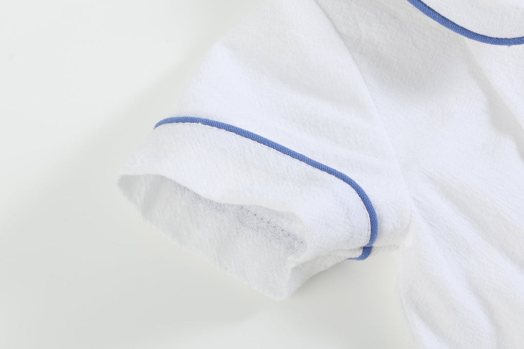 White Collared Top and Blue Button Shorts - Lil Cactus