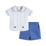 White Collared Top and Blue Button Shorts - Lil Cactus