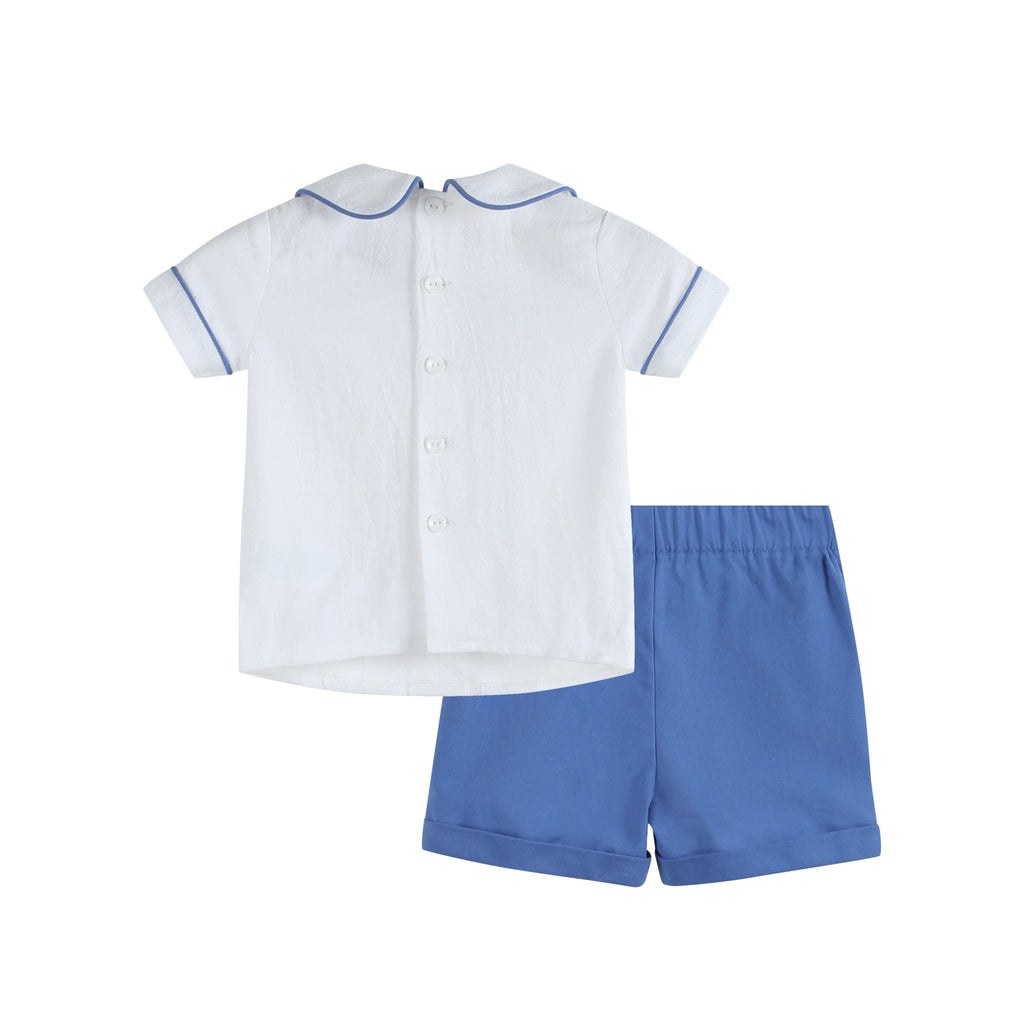 White Collared Top and Blue Button Shorts - Lil Cactus