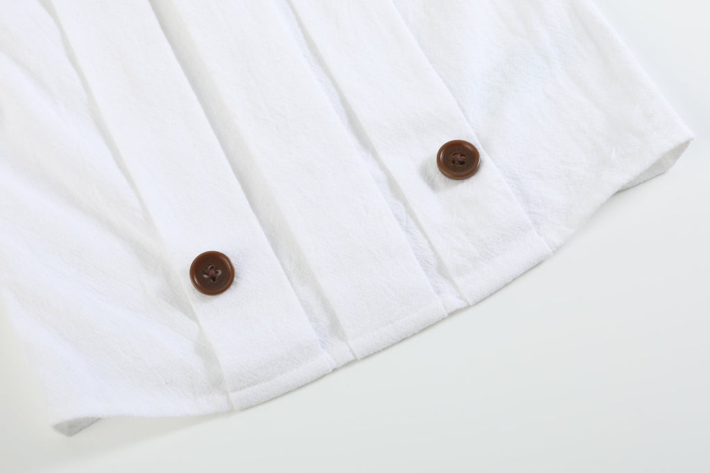 White Collared Top and Blue Button Shorts - Lil Cactus