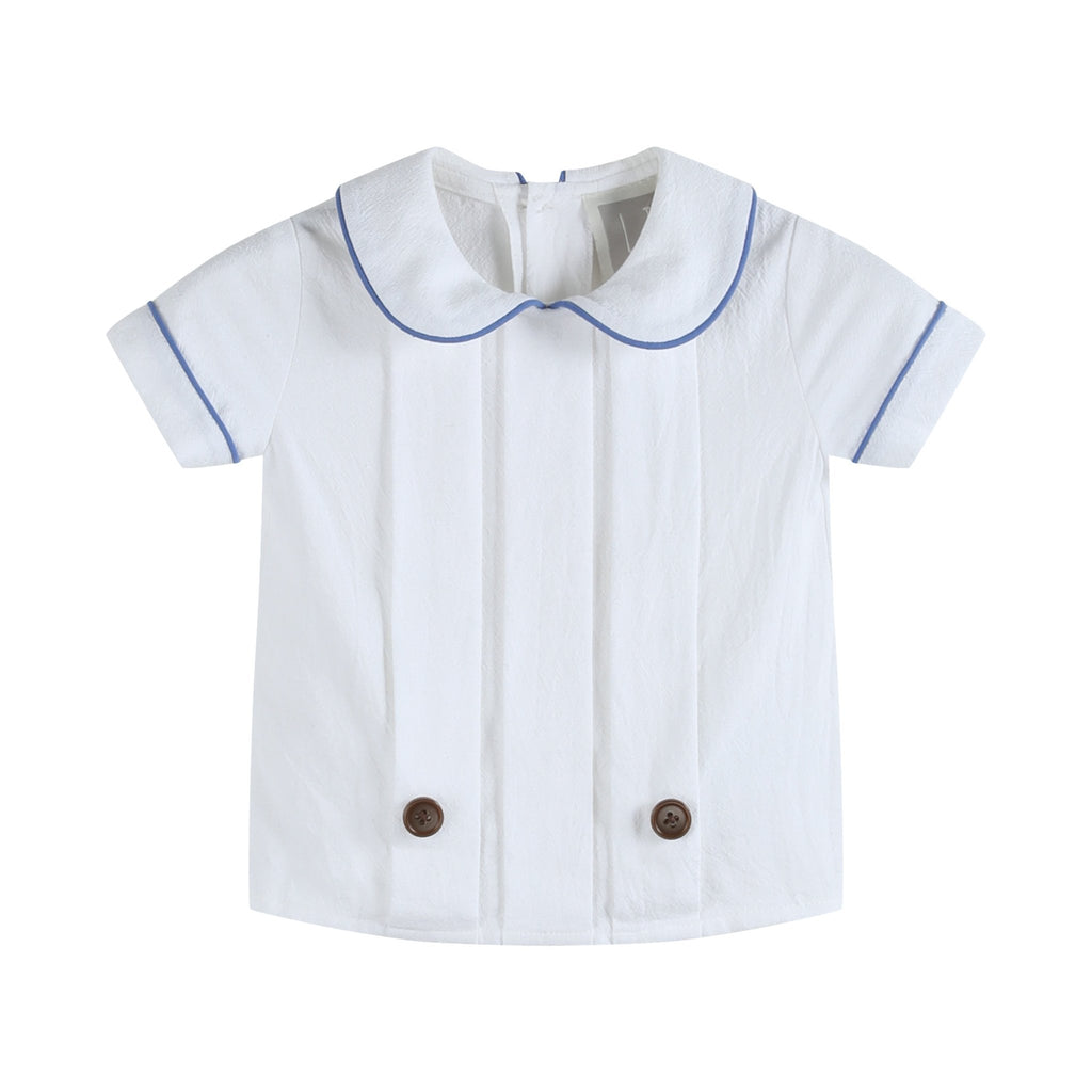 White Collared Top and Blue Button Shorts - Lil Cactus