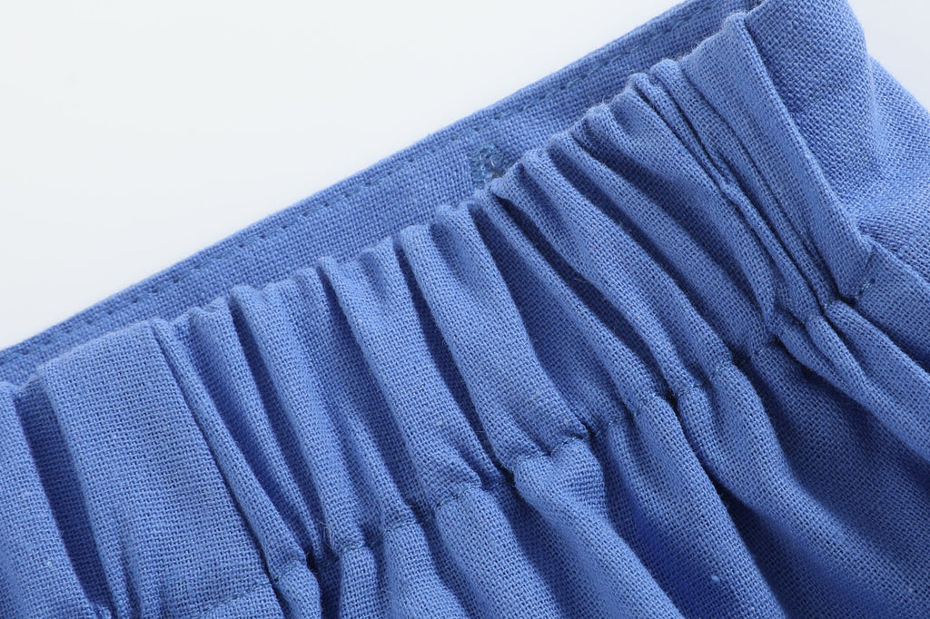 White Collared Top and Blue Button Shorts - Lil Cactus