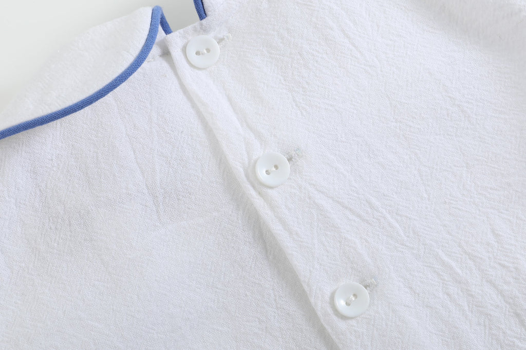 White Collared Top and Blue Button Shorts - Lil Cactus