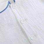 White Collared Top and Blue Button Shorts - Lil Cactus