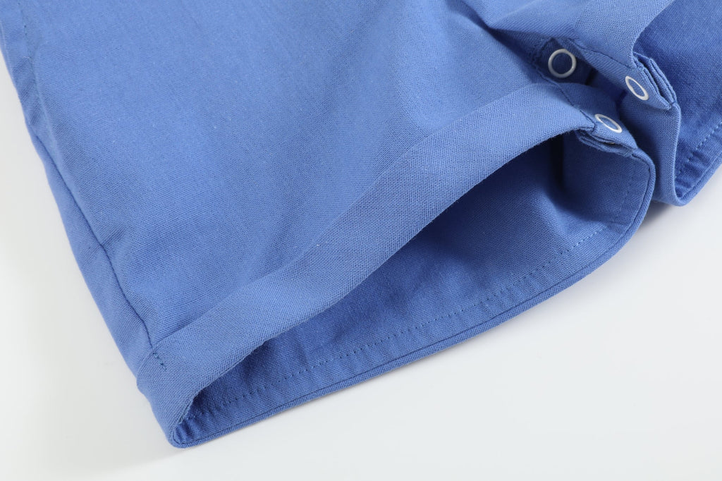 White Collared Top and Blue Button Shorts - Lil Cactus