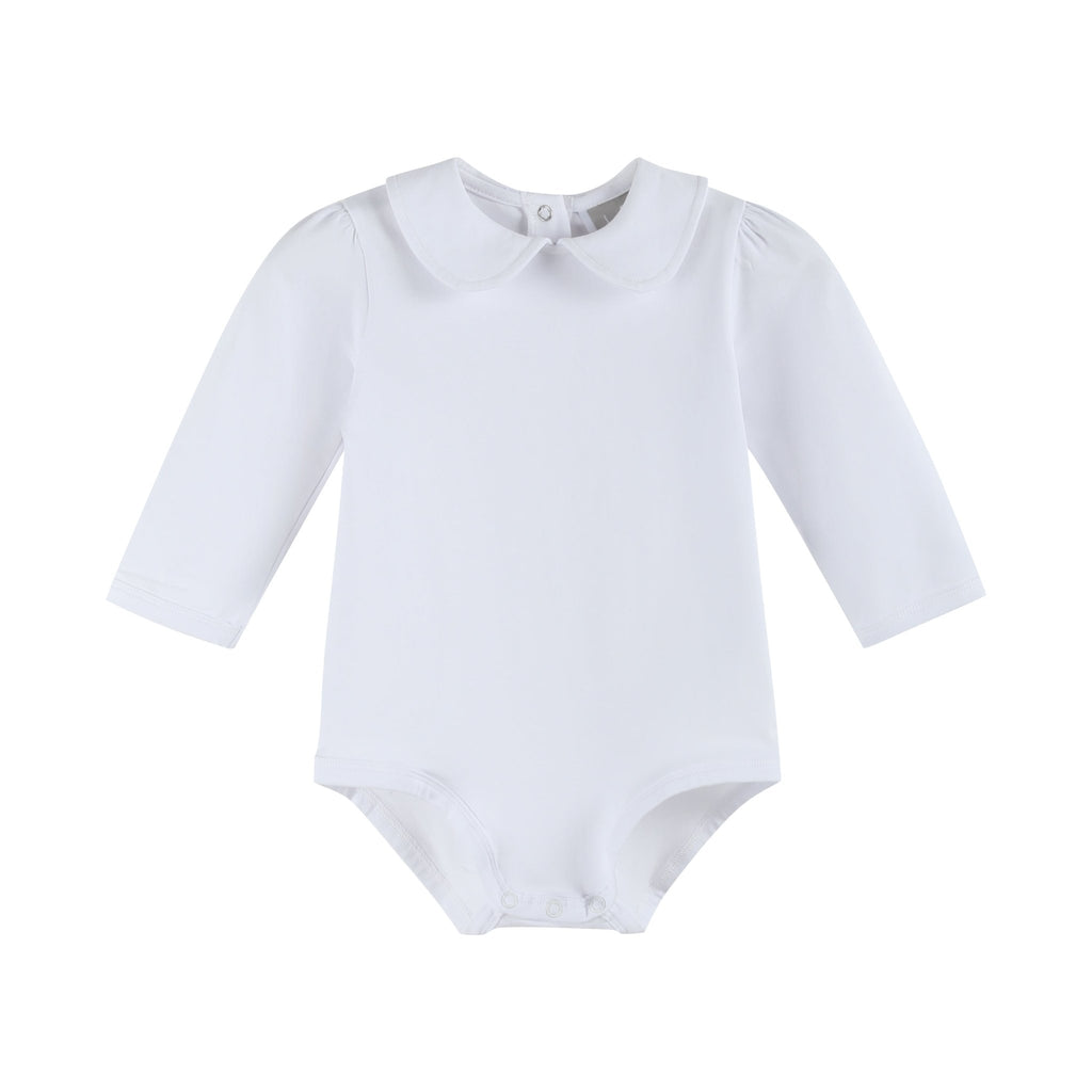 White Collared Unisex Long Sleeve Bodysuit Romper - Lil Cactus