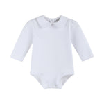 White Collared Unisex Long Sleeve Bodysuit Romper - Lil Cactus
