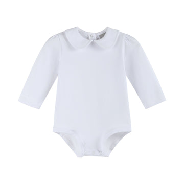 White Collared Unisex Long Sleeve Bodysuit Romper - Lil Cactus