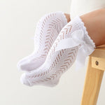 White Cotton/Poly Lace Knee High Socks with Bow - Lil Cactus