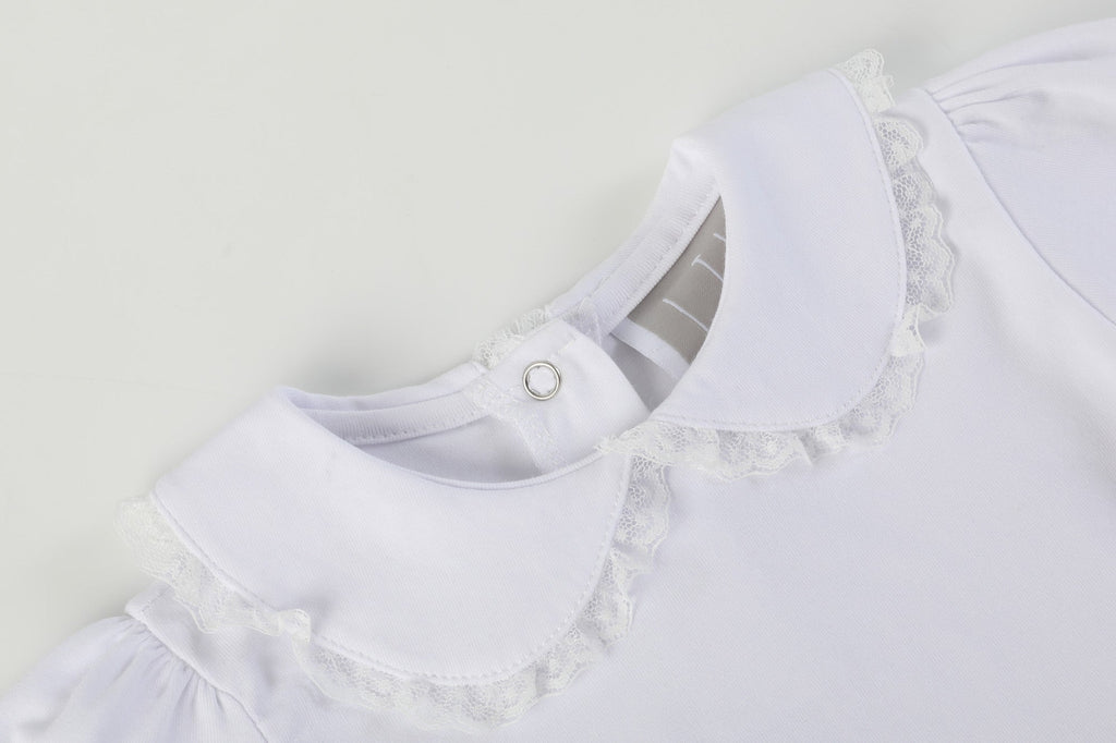 White Lace Collared Girls Long Sleeve Bodysuit Romper - Lil Cactus