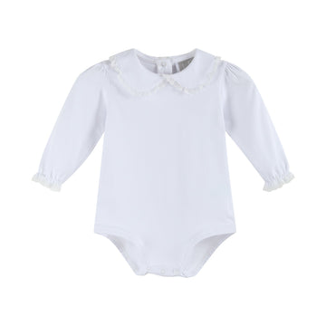 White Lace Collared Girls Long Sleeve Bodysuit Romper - Lil Cactus