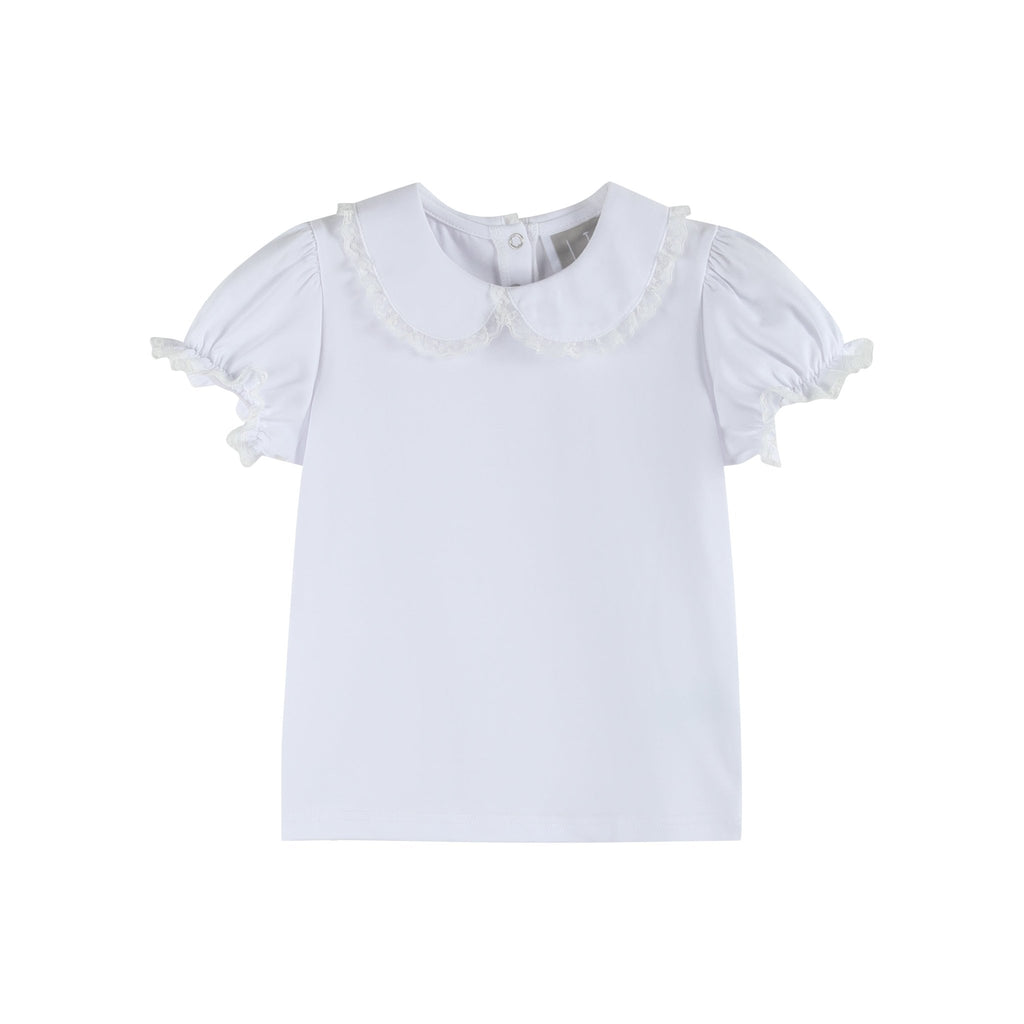 White Lace Collared Girls Short Bubble Sleeve Top - Lil Cactus