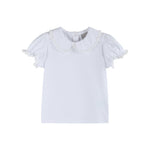 White Lace Collared Girls Short Bubble Sleeve Top - Lil Cactus