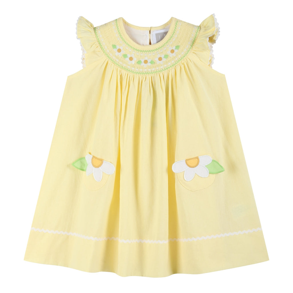 Yellow Daisy Pocketed Smocked Bishop Dress - Lil Cactus