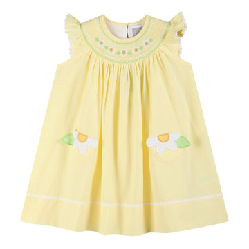 Yellow Daisy Pocketed Smocked Bishop Dress - Lil Cactus