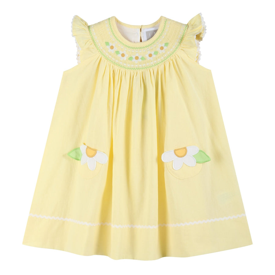 Yellow Daisy Pocketed Smocked Bishop Dress - Lil Cactus