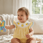 Yellow Gingham Lemon Smocked Flutter Romper - Lil Cactus