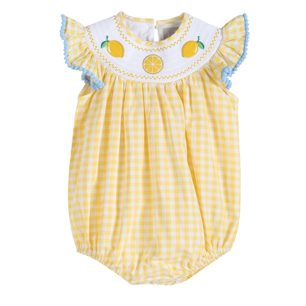 Yellow Gingham Lemon Smocked Flutter Romper - Lil Cactus