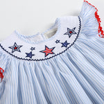 4th of July Blue Striped Stars Smocked Bishop Dress - Lil Cactus