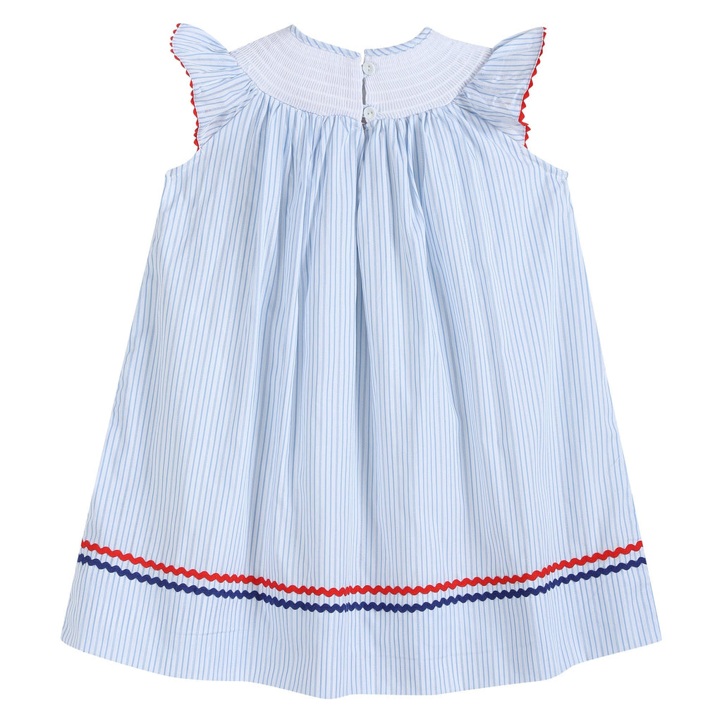 4th of July Blue Striped Stars Smocked Bishop Dress - Lil Cactus