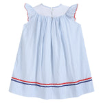 4th of July Blue Striped Stars Smocked Bishop Dress - Lil Cactus