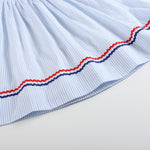 4th of July Blue Striped Stars Smocked Bishop Dress - Lil Cactus