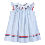 4th of July Blue Striped Stars Smocked Bishop Dress - Lil Cactus