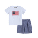 4th of July Royal Blue Gingham American Flag Shirt and Shorts Set - Lil Cactus