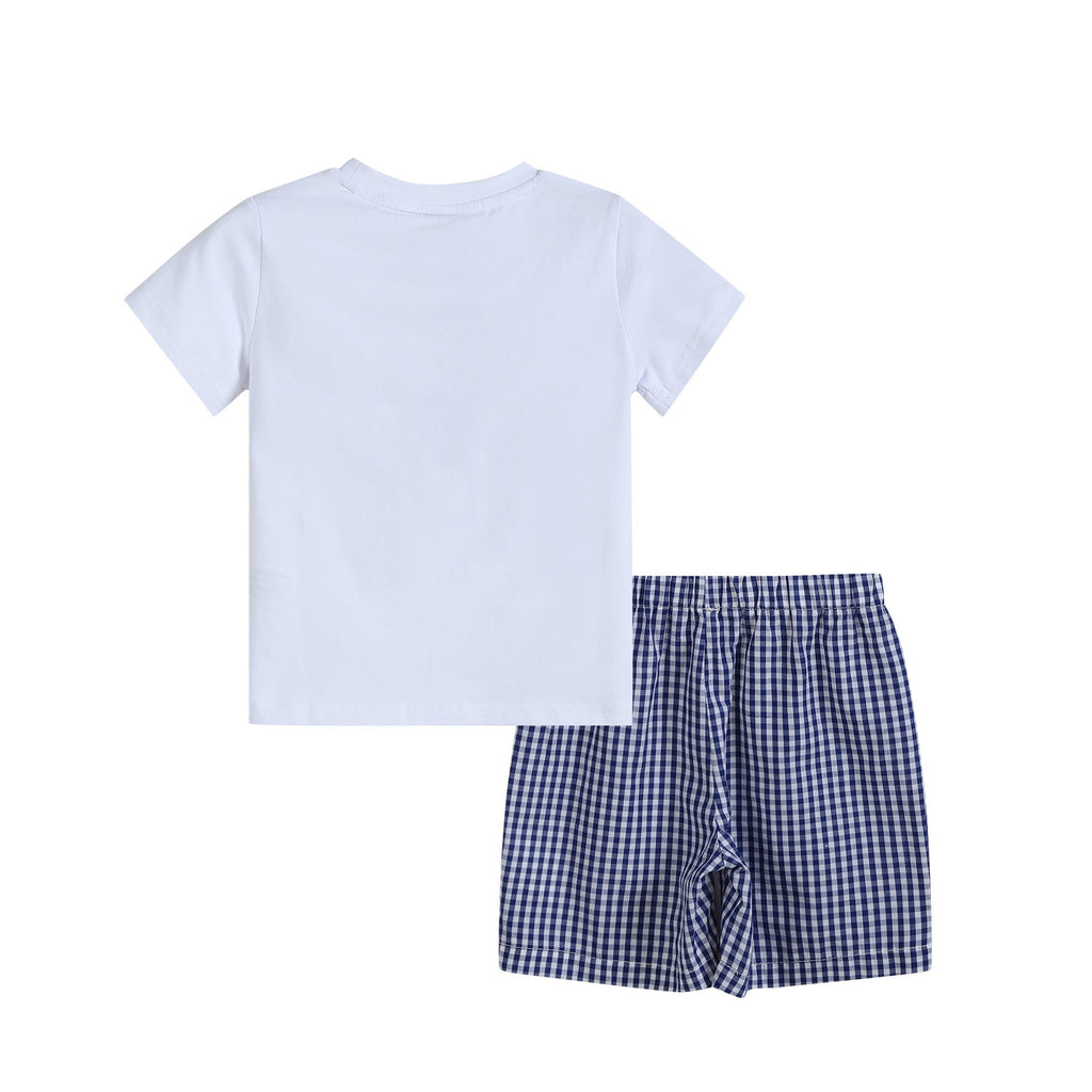 4th of July Royal Blue Gingham American Flag Shirt and Shorts Set - Lil Cactus