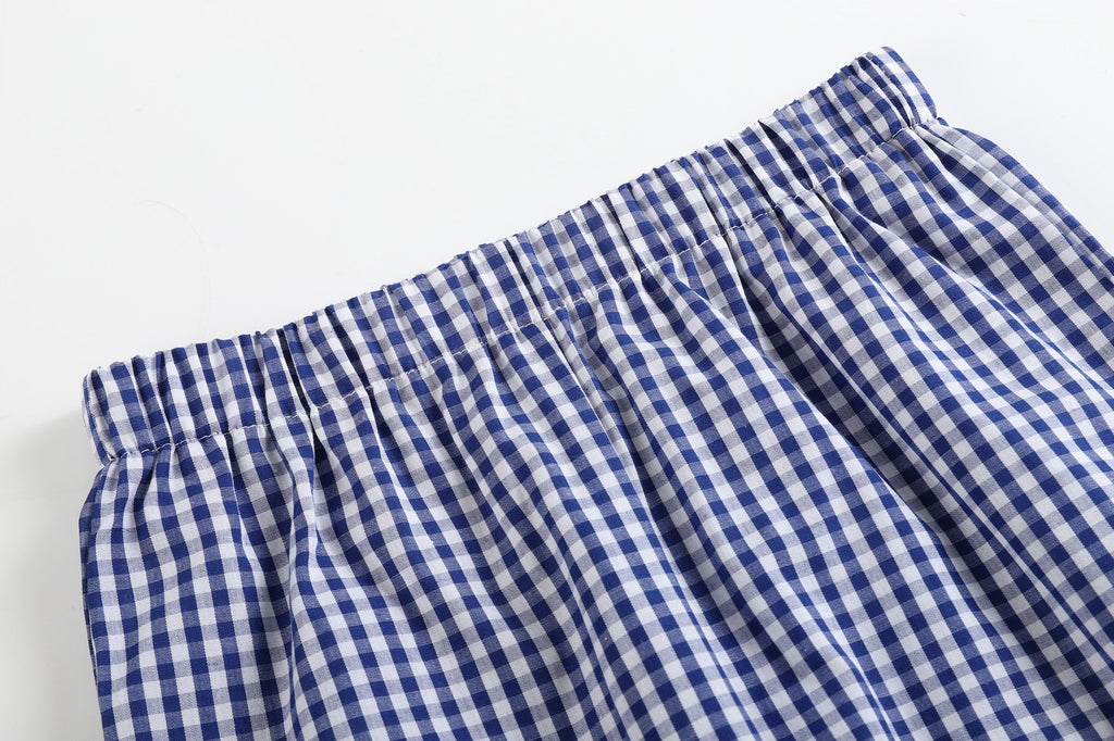 4th of July Royal Blue Gingham American Flag Shirt and Shorts Set - Lil Cactus