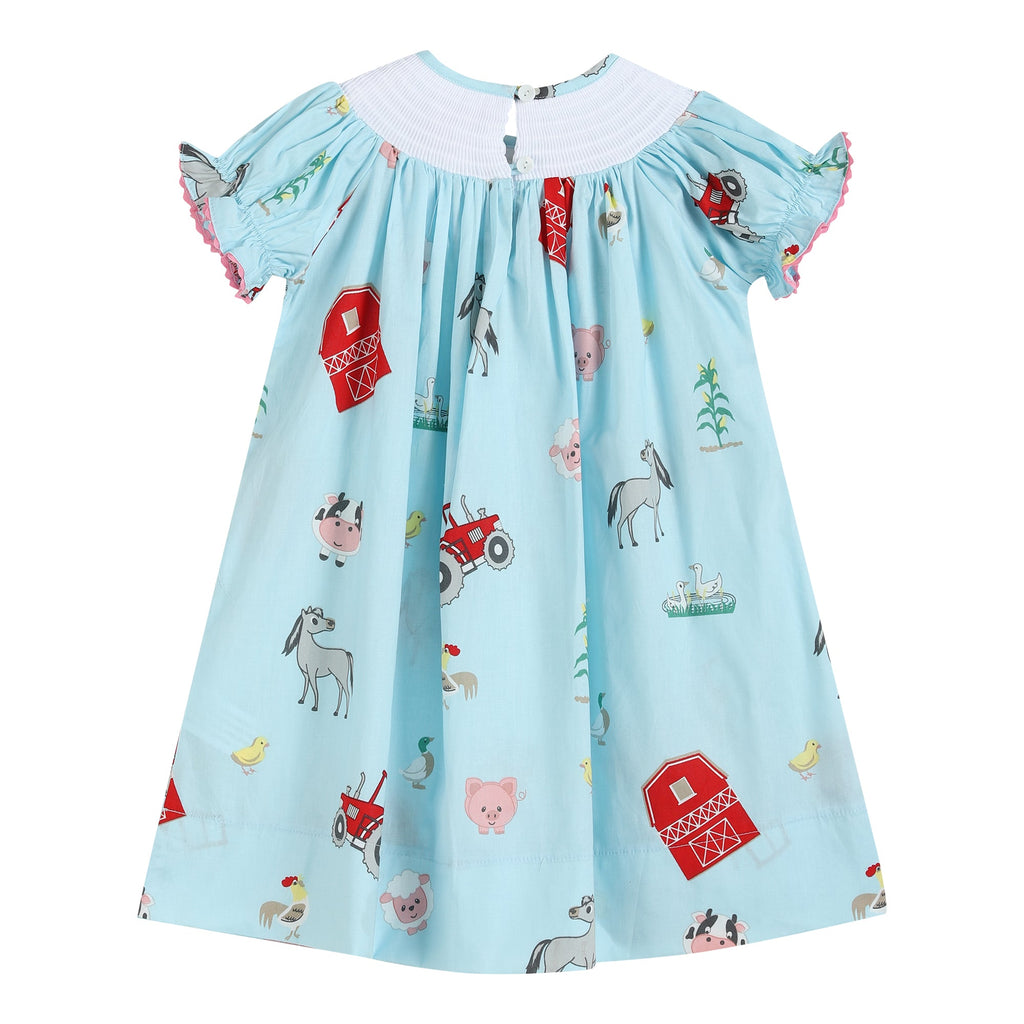 Barnyard Print Farm Animal Smocked Bishop Dress - Lil Cactus