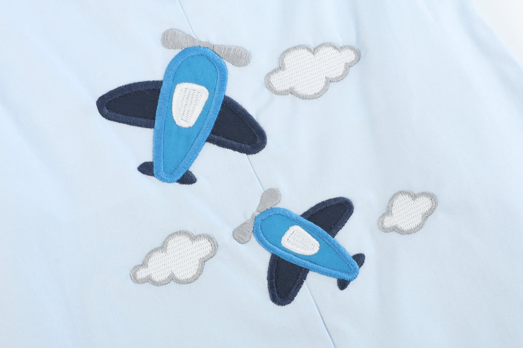 Blue Airplane Pockets Shortalls - Lil Cactus