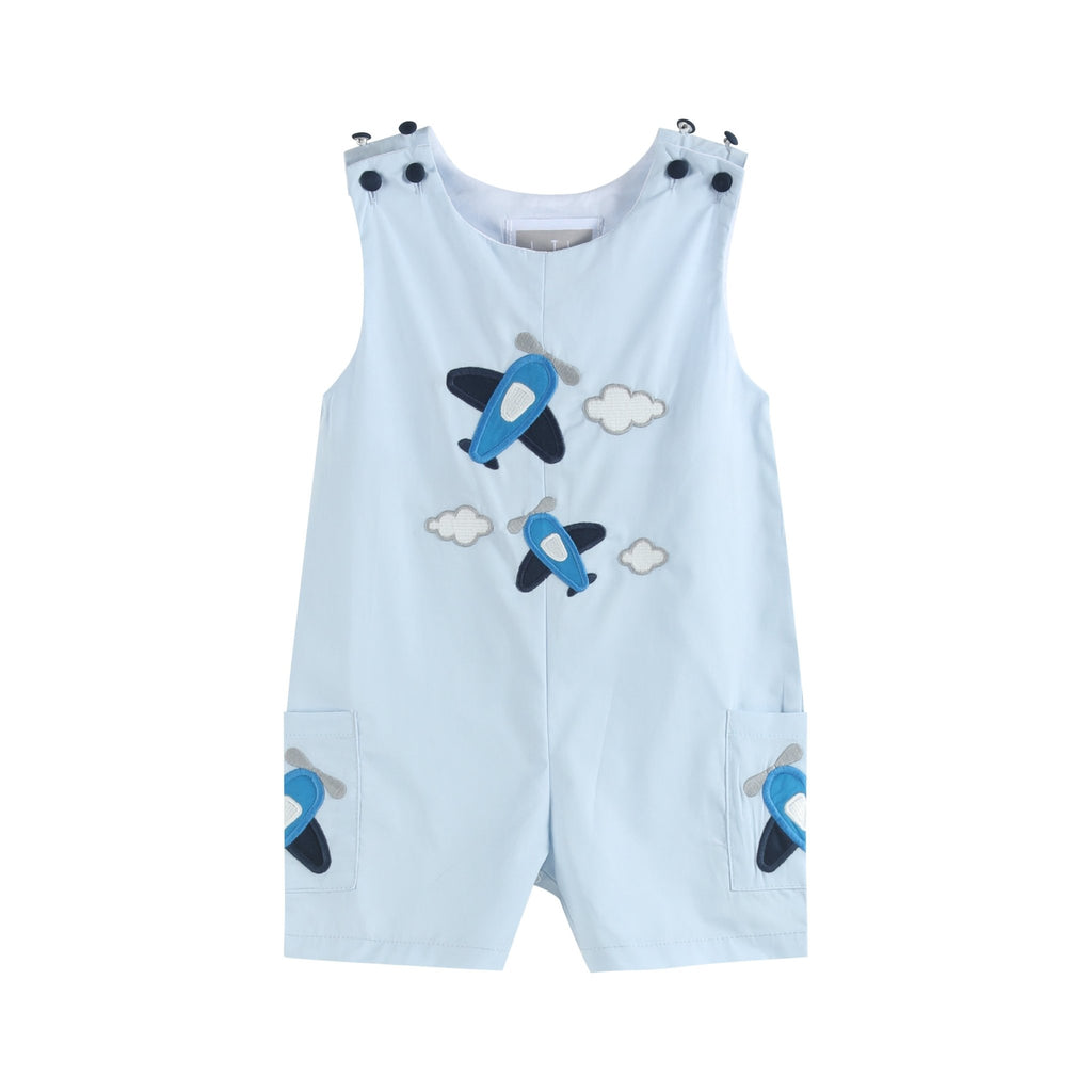 Blue Airplane Pockets Shortalls - Lil Cactus