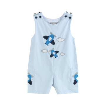 Blue Airplane Pockets Shortalls - Lil Cactus