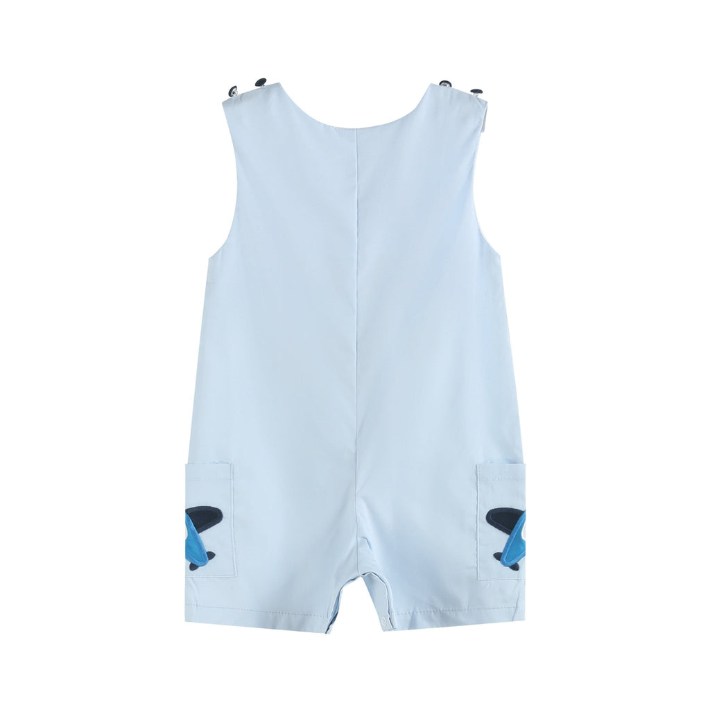 Blue Airplane Pockets Shortalls - Lil Cactus