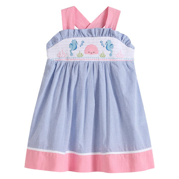 Blue and Pink Ocean Smocked Sundress - Lil Cactus