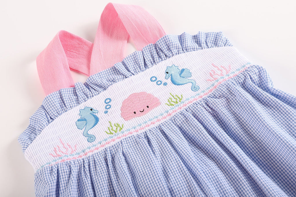 Blue and Pink Ocean Smocked Sundress - Lil Cactus