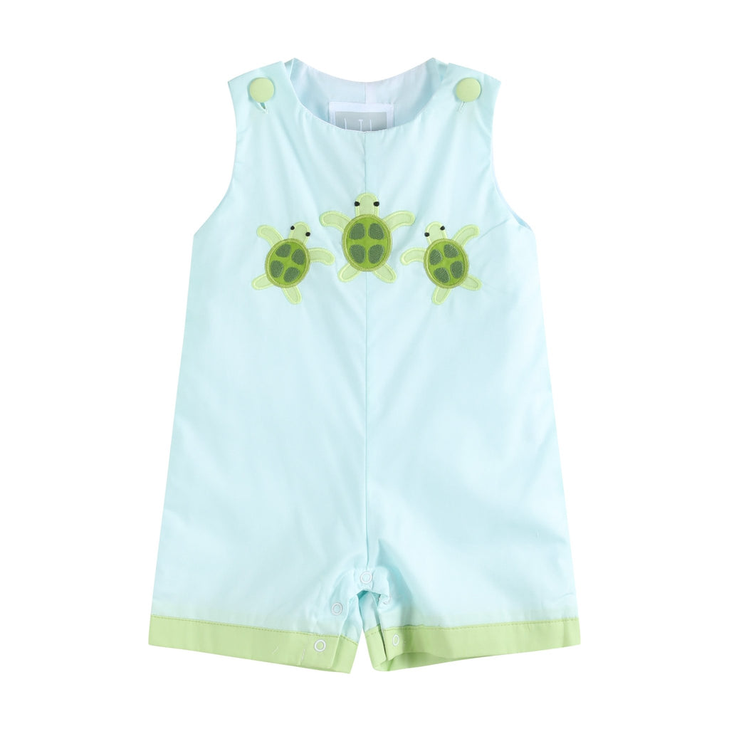 Blue Baby Turtles Applique Shortalls - Lil Cactus