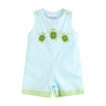 Blue Baby Turtles Applique Shortalls - Lil Cactus
