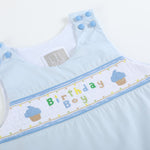 Blue Birthday Boy Smocked Shortalls - Lil Cactus