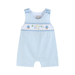 Blue Birthday Boy Smocked Shortalls - Lil Cactus