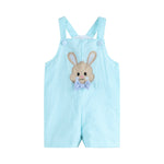 Blue Bow Tie Bunny Applique Shortalls - Lil Cactus