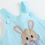 Blue Bow Tie Bunny Applique Shortalls - Lil Cactus