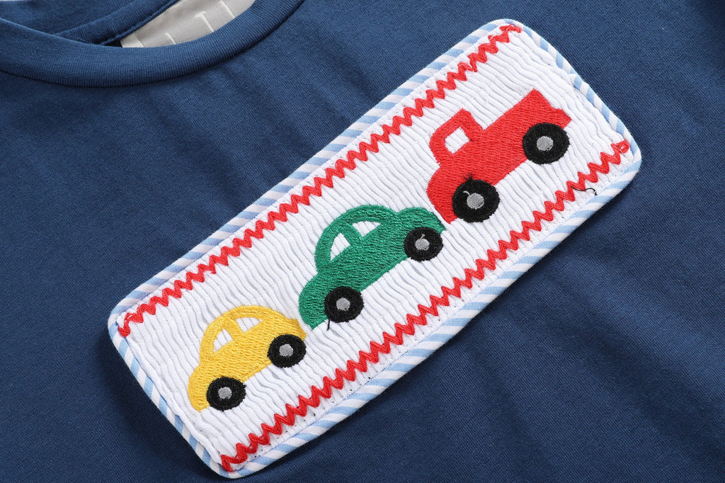 Blue Car Smocked T-Shirt and Shorts 2 pc. Set - Lil Cactus
