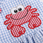 Blue Gingham Crab Ruffle Romper - Lil Cactus